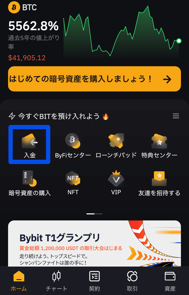 Bybitのスマホトップ